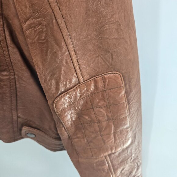 Vintage Ben Sherman Brown Leather Jacket Moto Quilted Back Distressed Flaws Med - Picture 7 of 16